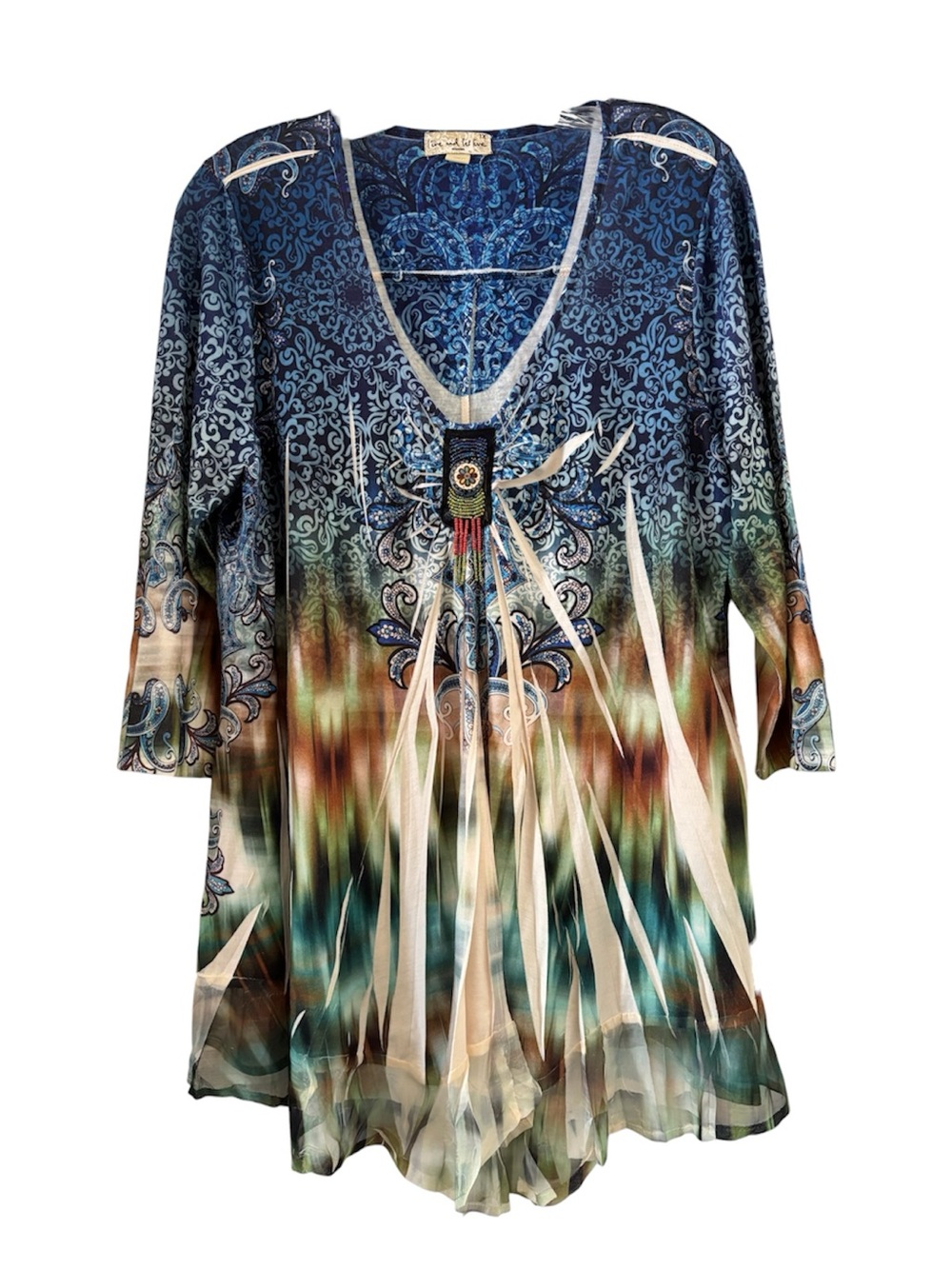 Embellished V-Neck Multi‑Color Women's Tunic Top 1X